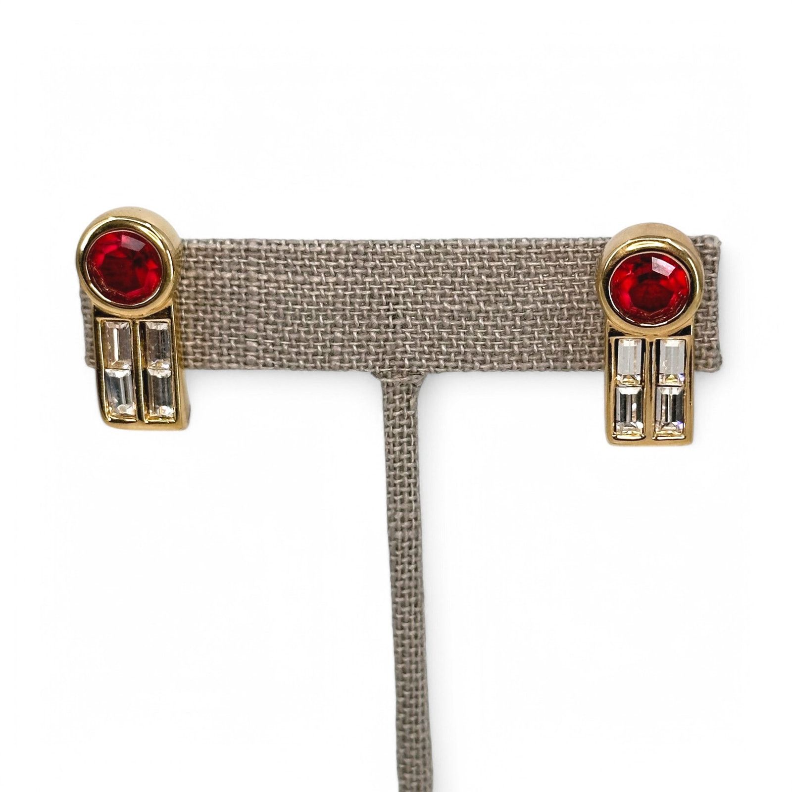 Swarovski Vintage Swarovski Signed SAL Earrings Red Clear Crystal Gold Size ONE SIZE - 8 Thumbnail