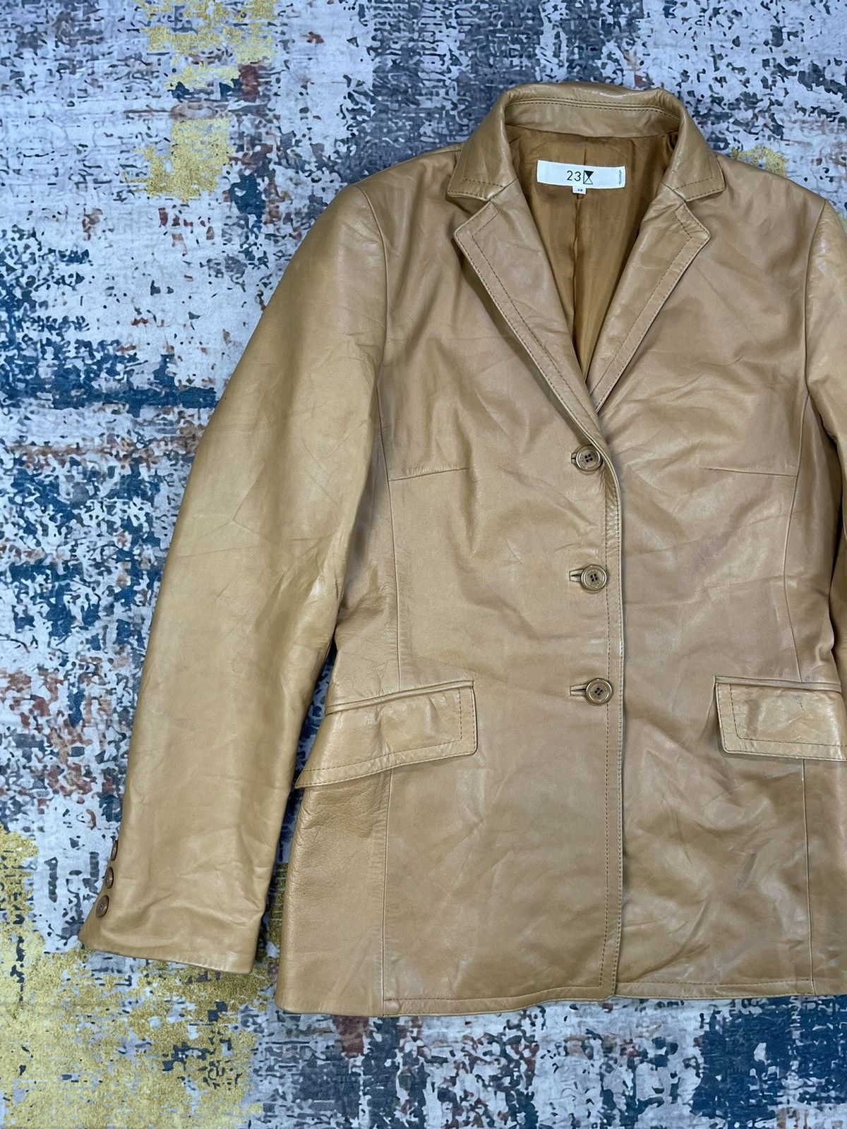 Genuine Leather 23 K Single Breasted Cowhide Leather Blazer Size XS / US 0-2 / IT 36-38 - 2 Thumbnail