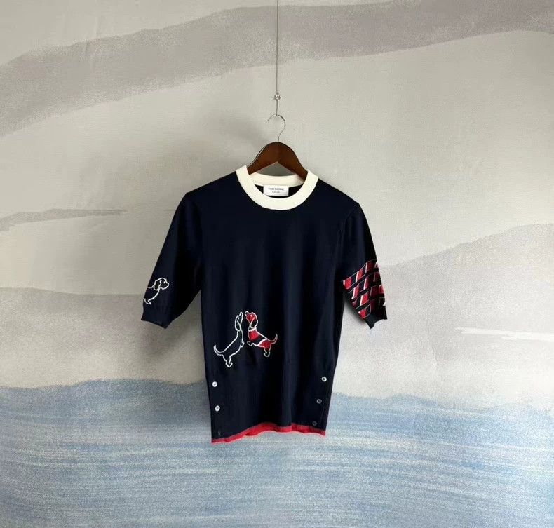 Thom Browne Thom Browne size1 Dark blue puppy pattern short sleeve knit Size S / US 4 / IT 40 - 1 Thumbnail