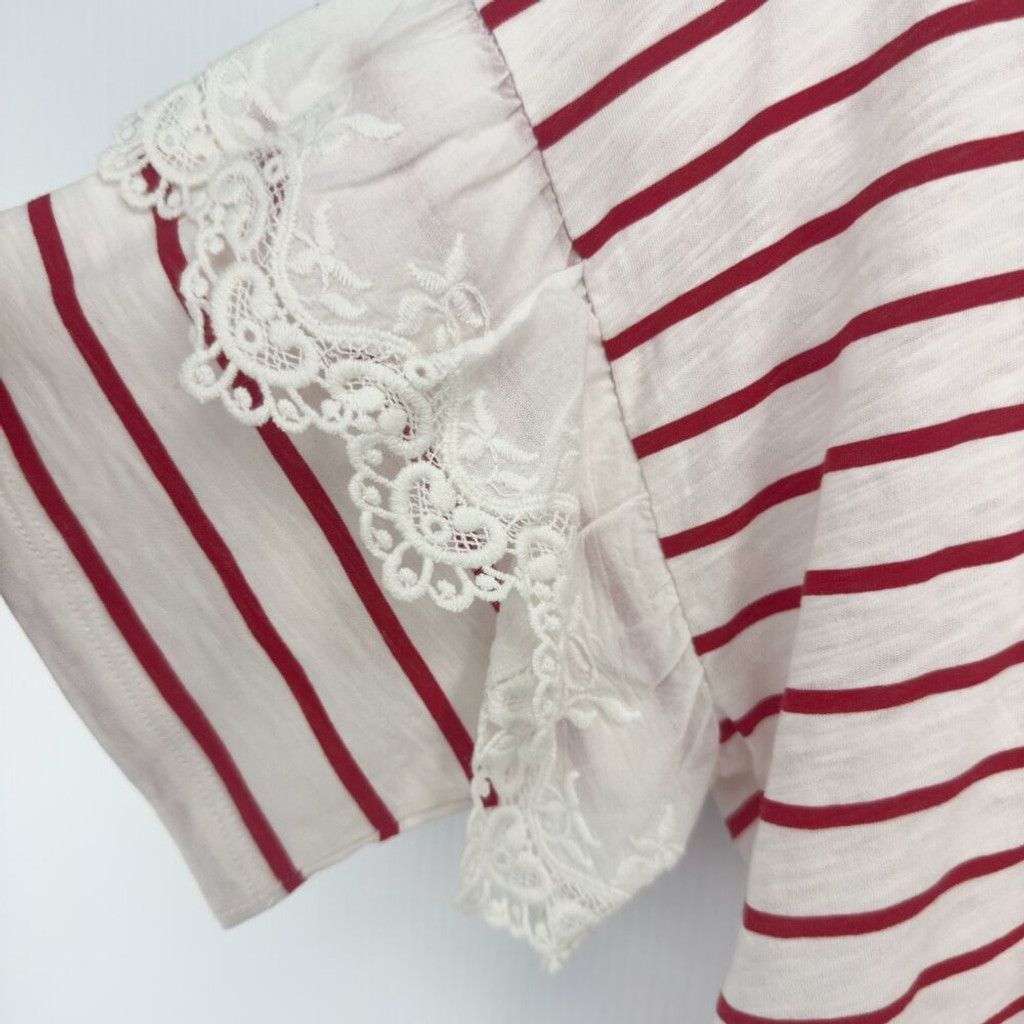 Other OUI Striped Cotton Red White T-Shirt Lace Boat Round Size 8 Size M / US 6-8 / IT 42-44 - 9 Thumbnail