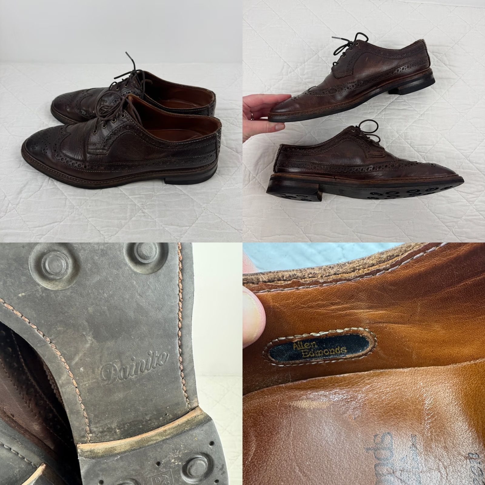 Allen Edmonds Allen Edmonds Aberdeen Brown Mens 11 D Wingtip Derby Leather Dainite Sole 8022 Size US 11 / EU 44 - 8 Thumbnail