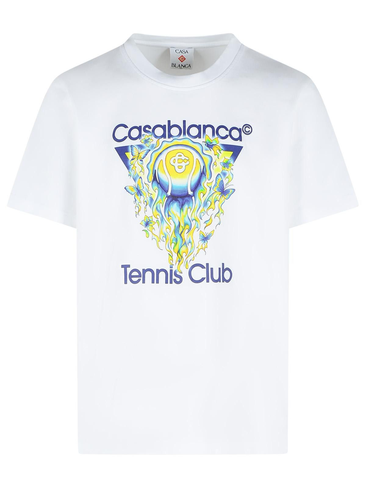 Casablanca CASABLANCA 'Tennis Club Icon' White Cotton T-Shirt Size US L / EU 52-54 / 3 - 1 Thumbnail
