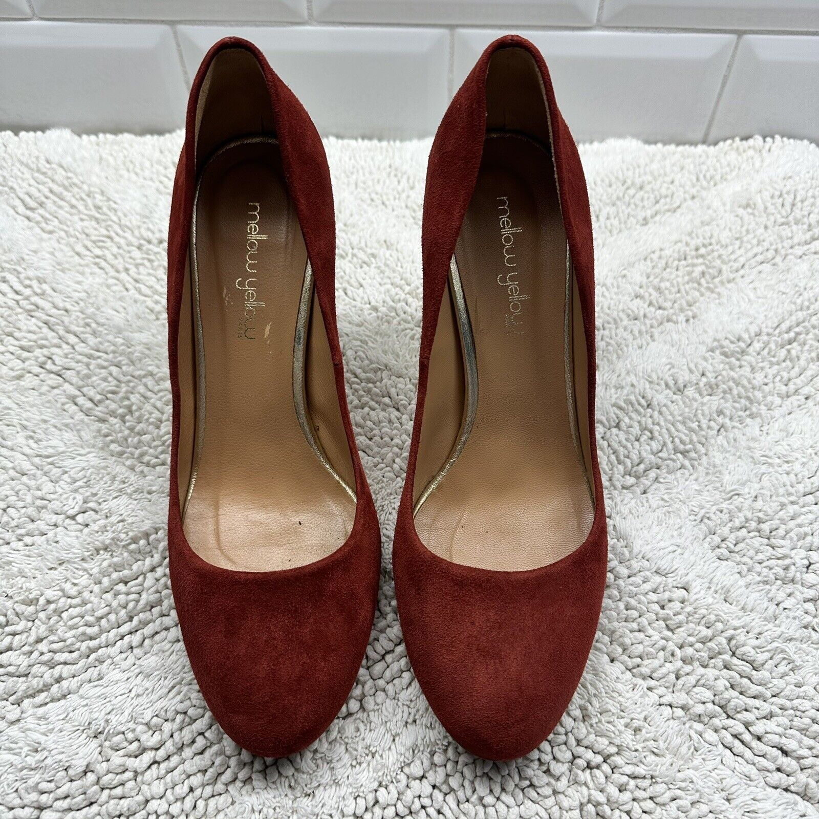 Other Round Toe Suede Pumps In Deep Terracotta 38 Made In Spain Size US 7.5 / IT 37.5 - 3 Thumbnail