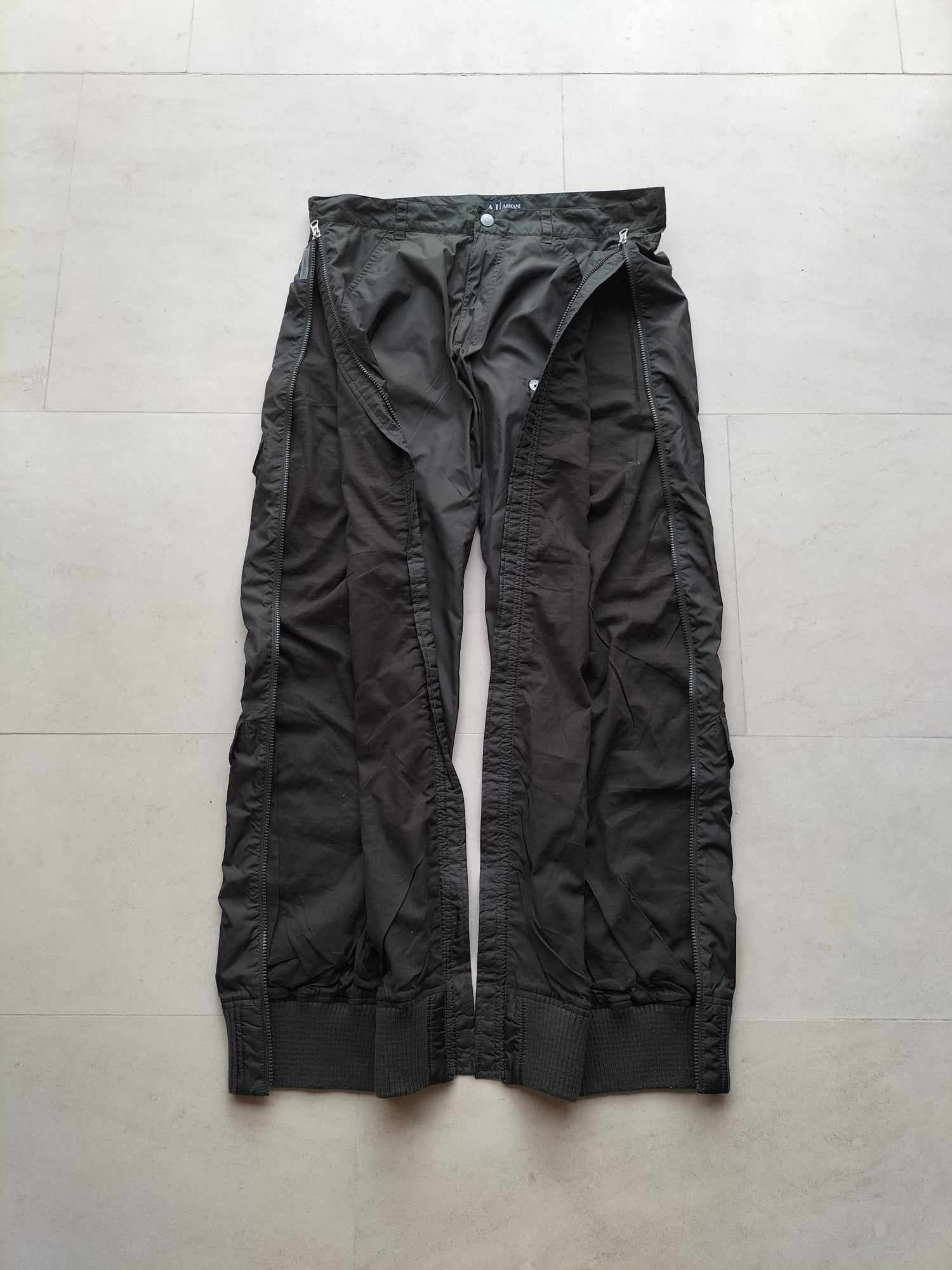 Image of 2000's Armani Jeans Iridescent Aviator Zipper Cargo Pants in Dark Green, Men's (Size 36)