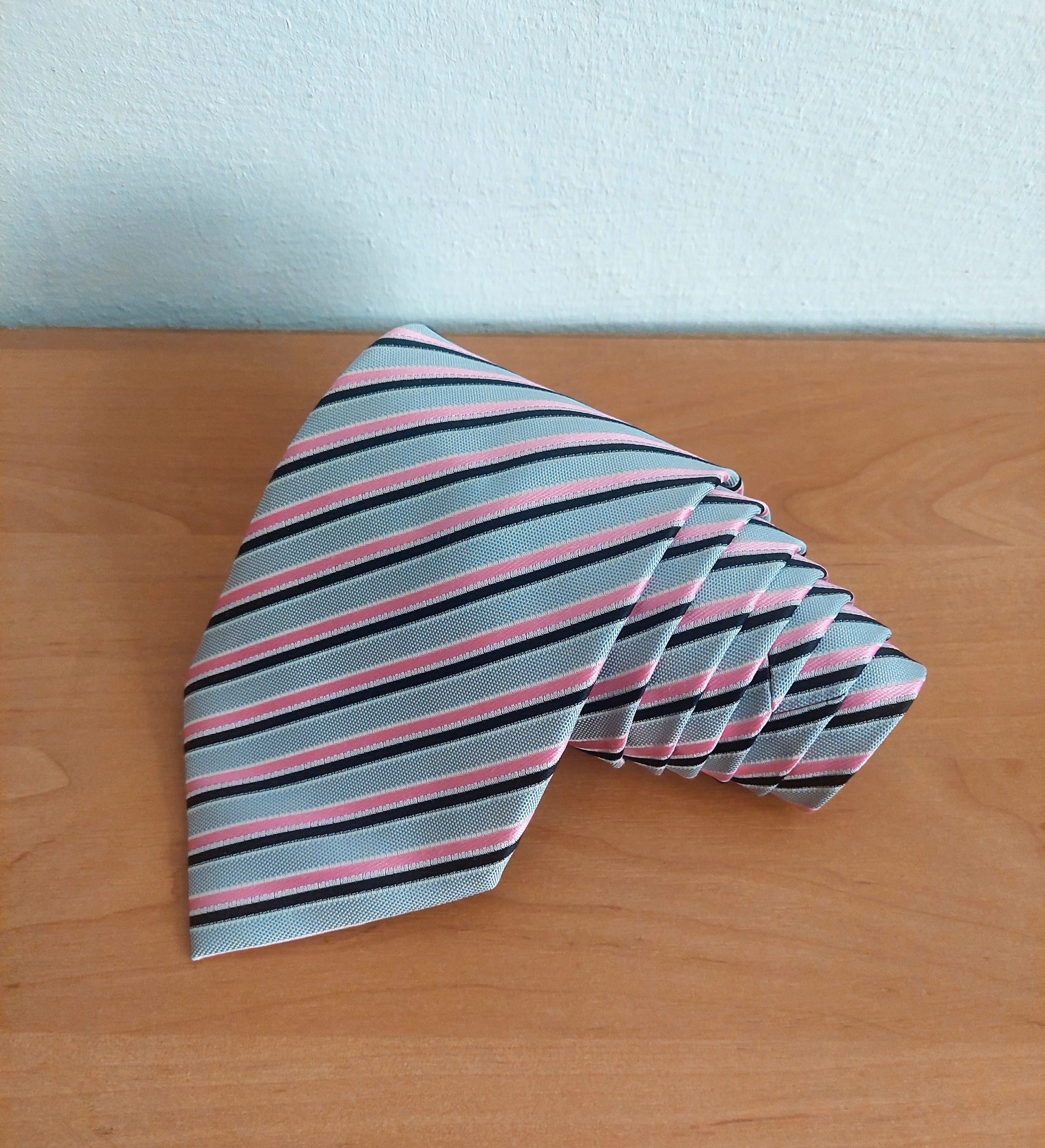 Ermenegildo Zegna Ermenegildo Zegna Silk Tie Gray Pink Diagonal Stripe Italy Size ONE SIZE - 2 Thumbnail
