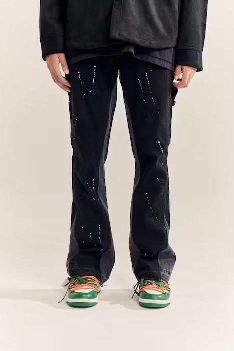 image of Splattered Paint Flare Black Denim Jeans, Men's (Size 32)