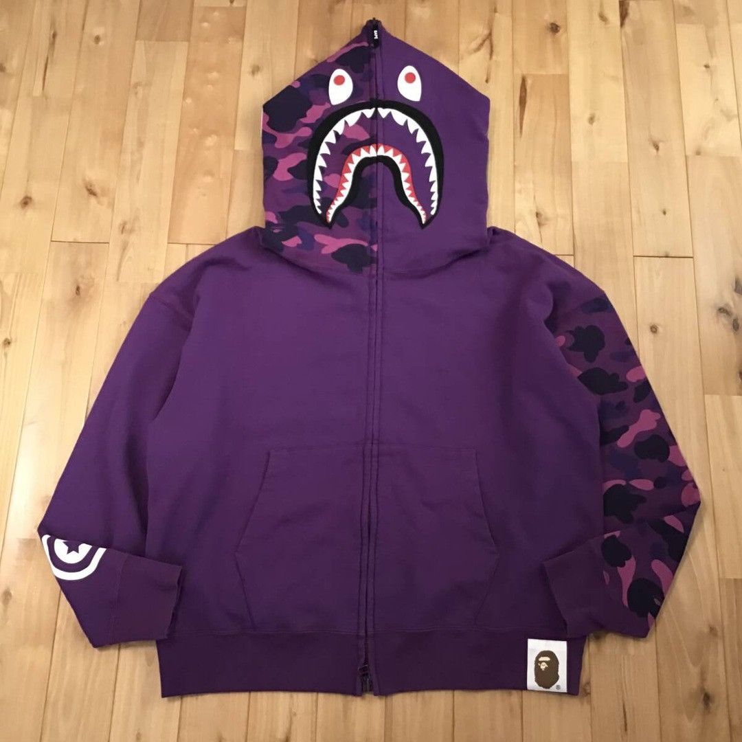 Bape BAPE Giant shark full zip hoodie purple camo a bathing ape Size US XL / EU 56 / 4 - 1 Thumbnail