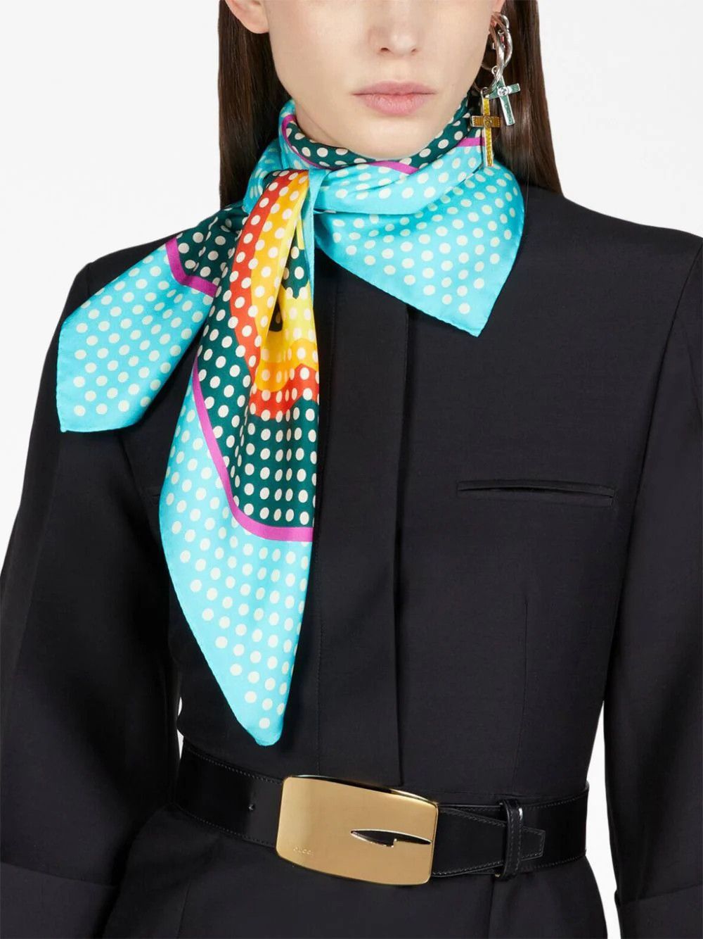 Gucci GUCCI interlocking G logo & polka dots silk square scarf Size ONE SIZE - 2 Thumbnail