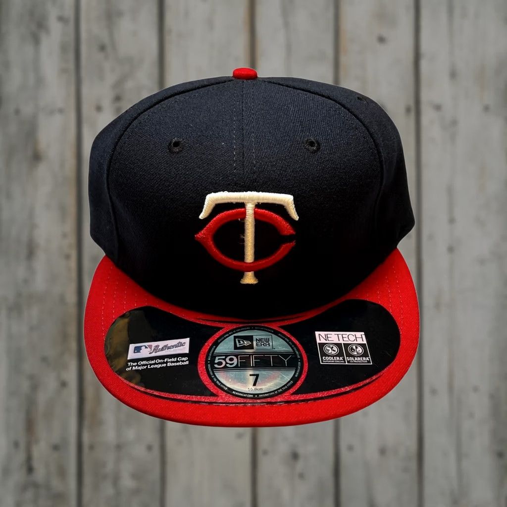 New Era New Era 59FIFTY Hat Mens 7 Navy Red Minnesota Twins MLB Authentic Fitted Cap Size ONE SIZE - 1 Thumbnail