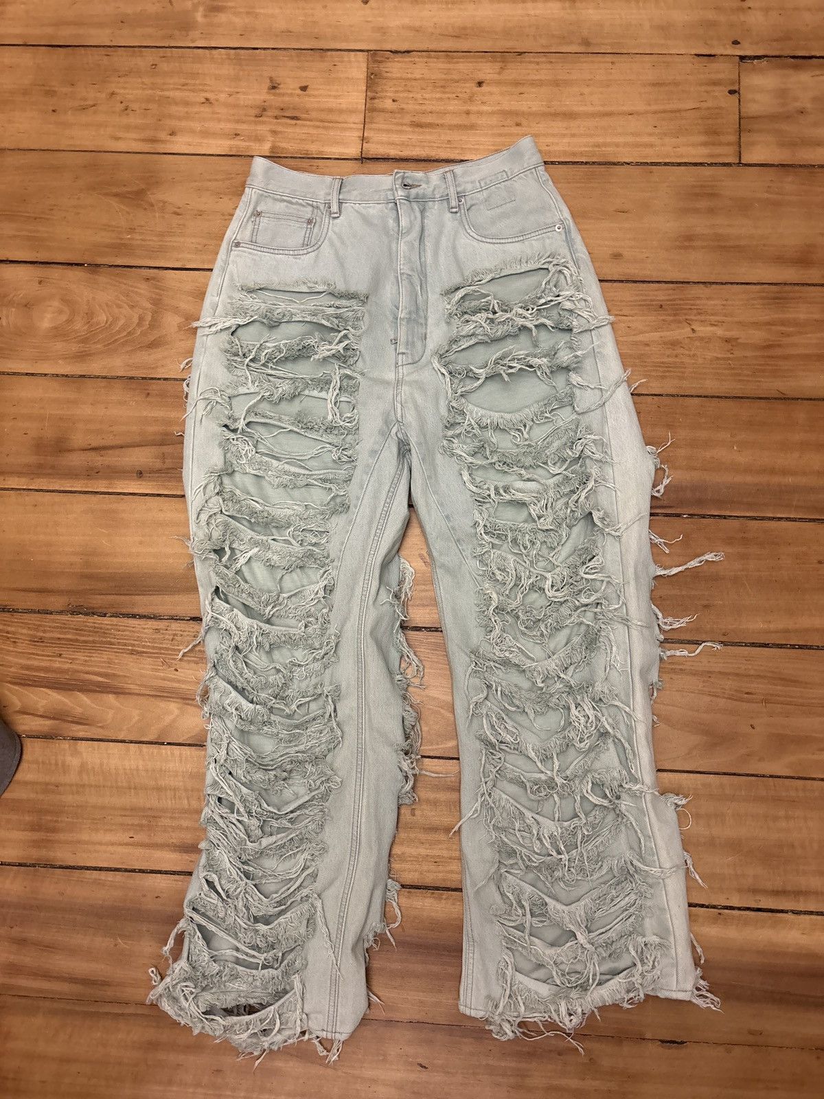 Rick Owens Drkshdw Rick Owens Drkshdw Teal destroyed denim Size US 31 - 6 Thumbnail