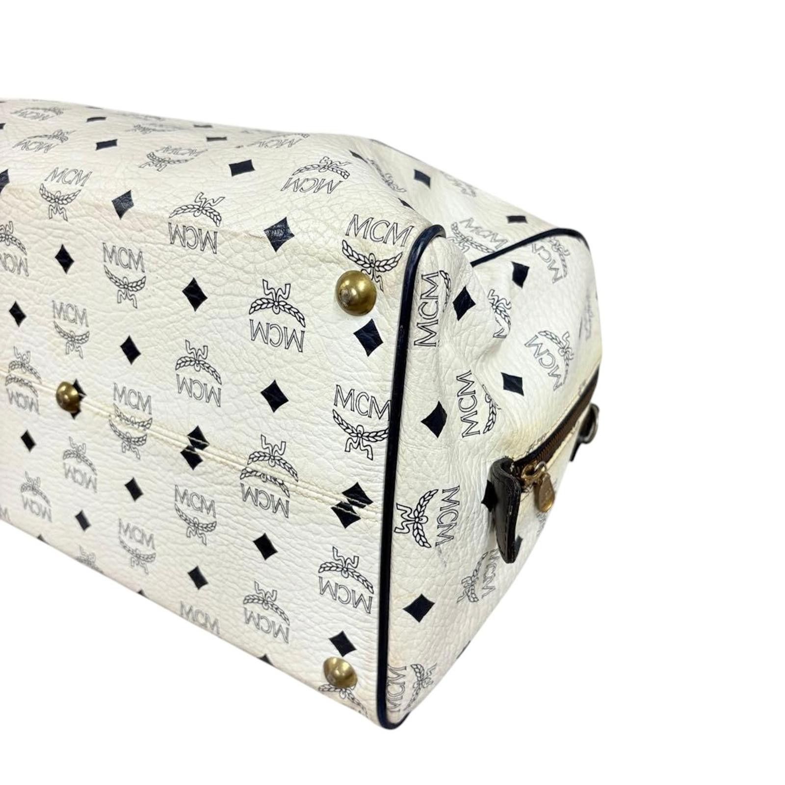 MCM MCM - Women's Satchel Bag White with Black Handles Size ONE SIZE - 8 Thumbnail