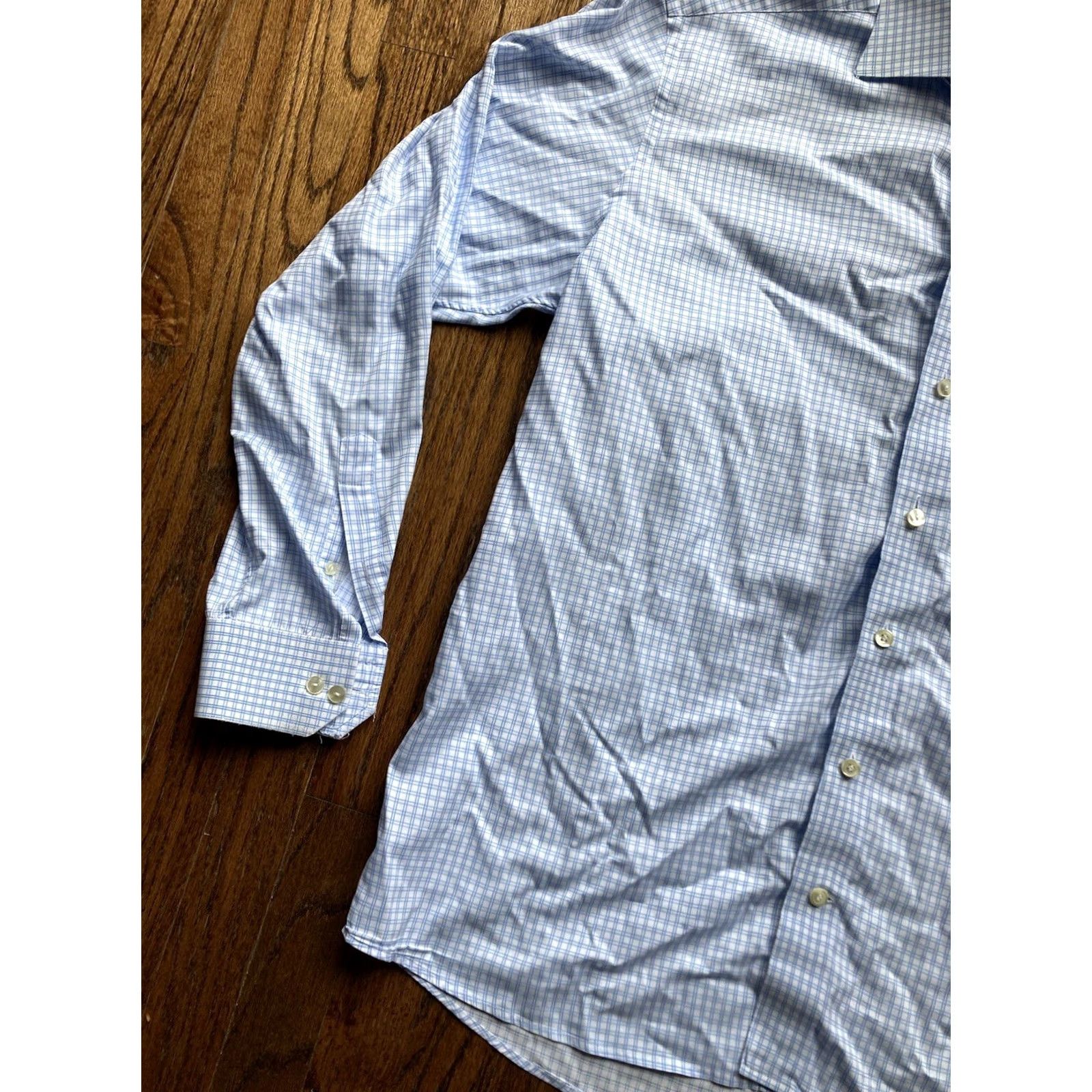 Eton Eton Dress Shirt Mens Contemporary Size 17 Blue White Check Long Sleeve Size 46R - 2 Thumbnail
