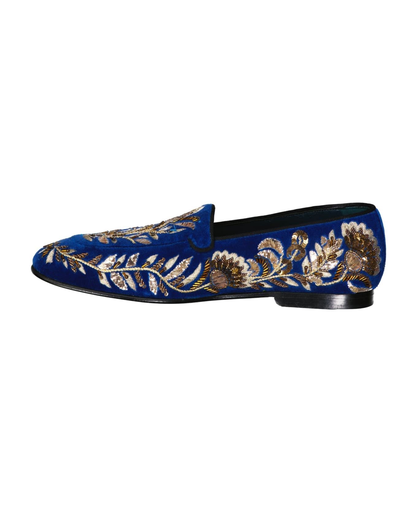 Dolce & Gabbana o1y0125 Velvet Embellished Loafers in Blue Size US 9 / EU 42 - 3 Thumbnail