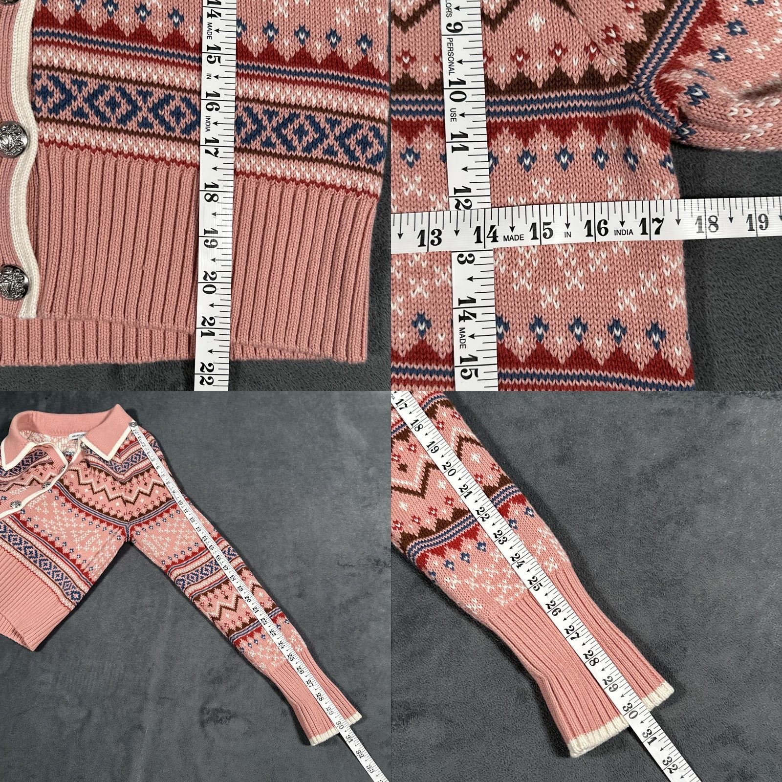 Veronica Beard VERONICA BEARD Sweater Womens Medium Pink Fair Isle Collared Cardigan Ski Knit Size M / US 6-8 / IT 42-44 - 9 Thumbnail