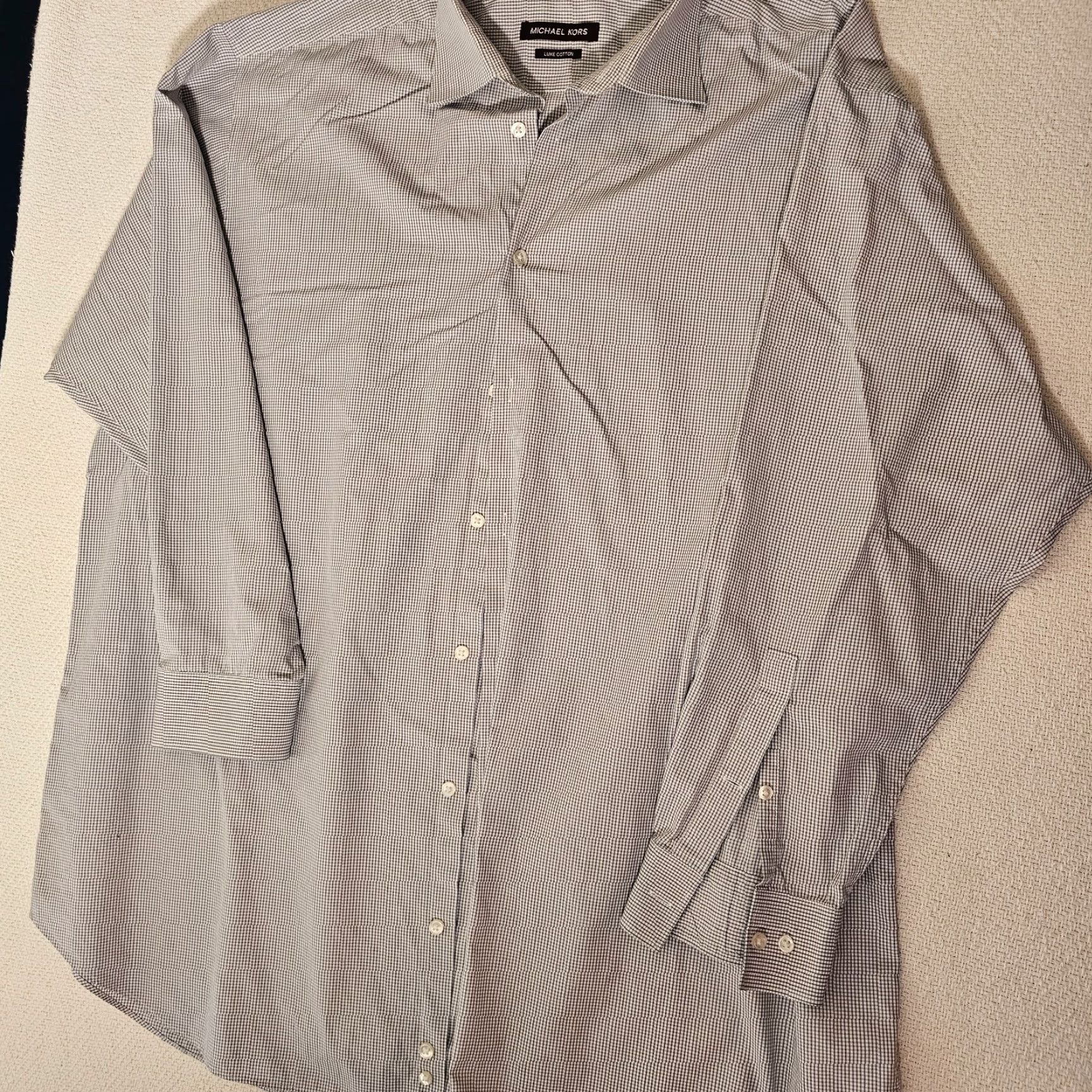 Michael Kors Michael Kors Shirt Men's 17.5 34 White Check Button-Up Long Sleeve Luxe Cotton Size US XXL / EU 58 / 5 - 3 Thumbnail