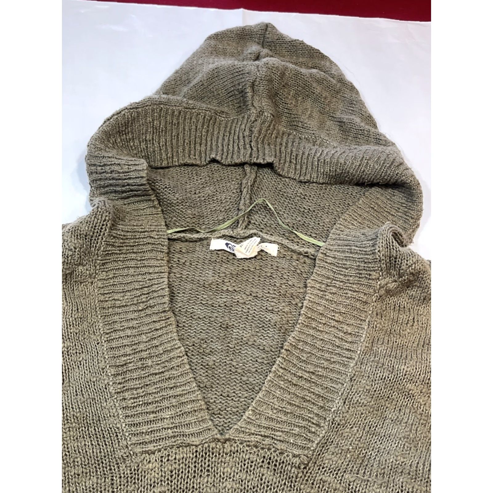 Vintage Roxy Army GREEN Hooded Sweater Knit V Neck front Pocket Slouchy Cotton Women XL Size XL / US 12-14 / IT 48-50 - 7 Thumbnail