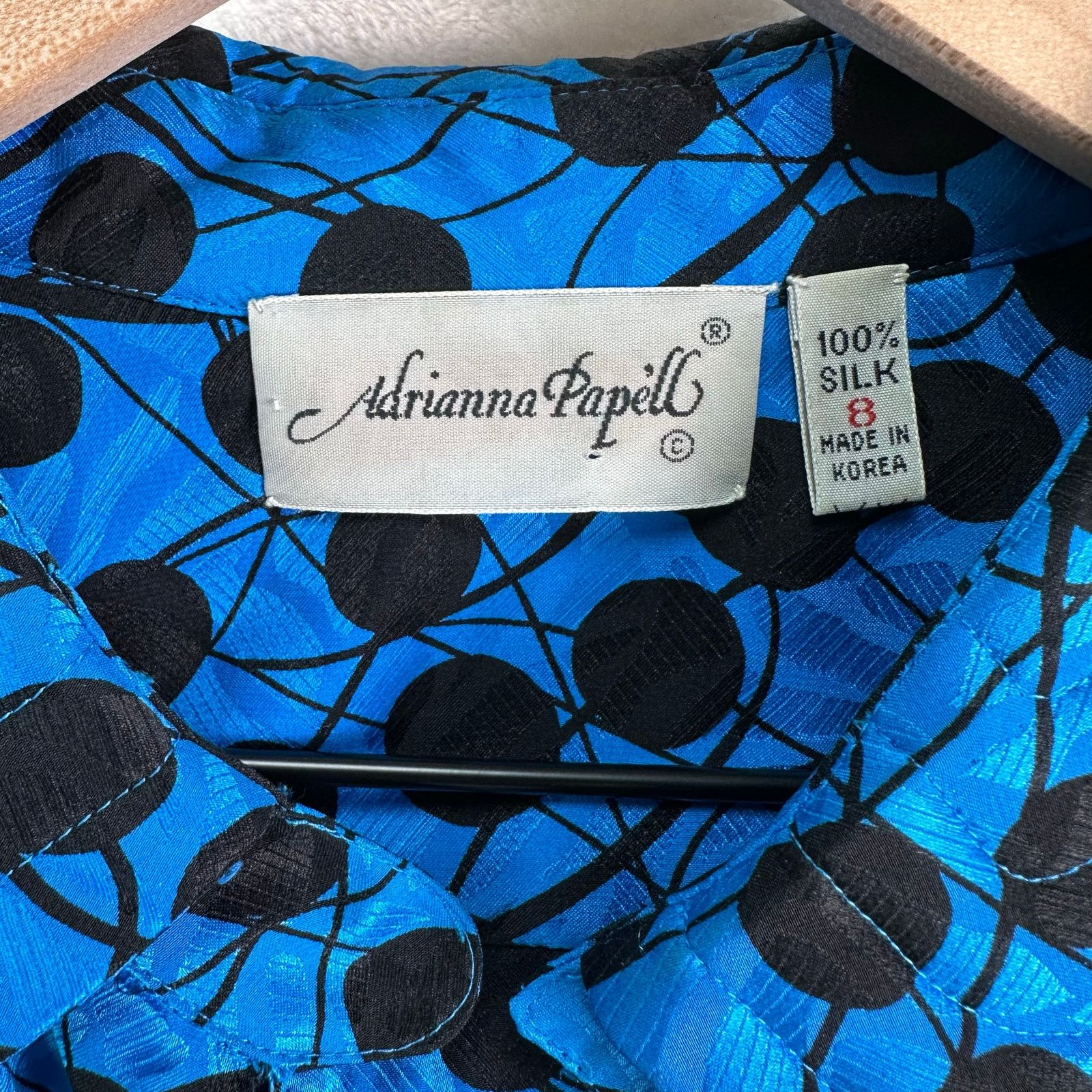 Adrianna Papell VTG Adrianna Papell Silk ButtonUp Blouse Polka Dot Blue Sz 8 Size M / US 6-8 / IT 42-44 - 3 Thumbnail