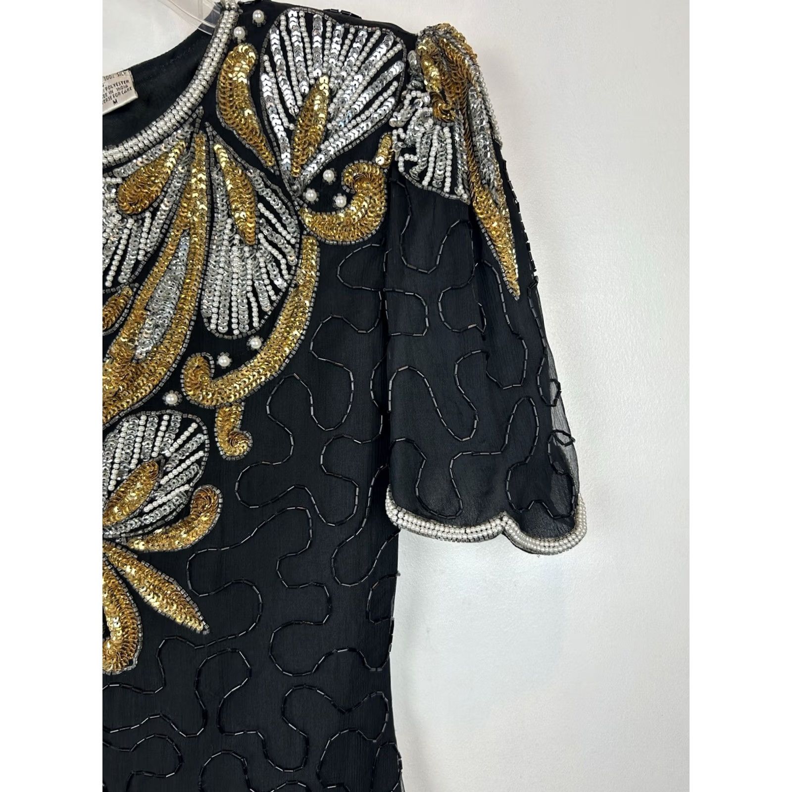 Vintage VINTAGE Denise Elle Beaded Evening Dress Silk Black 80s Medium M 100% Silk Cocktail Party Womens Size M / US 6-8 / IT 42-44 - 4 Thumbnail
