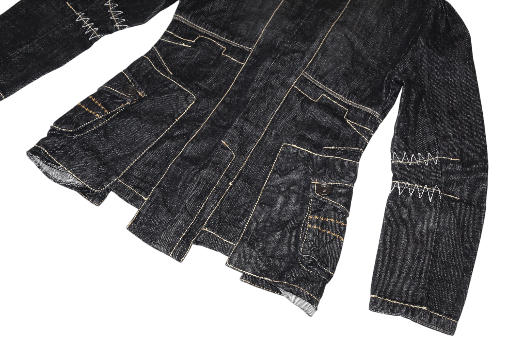 Marithe + Francois Girbaud VTG R-867 Raw Denim Asymmetrical Rips Stitch Design Jacket Size M / US 6-8 / IT 42-44 - 9 Thumbnail