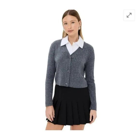 Staud NWT $295 STAUD Wallis Ribbed Cropped Cardigan Sweater Gray Size M / US 6-8 / IT 42-44 - 14 Thumbnail