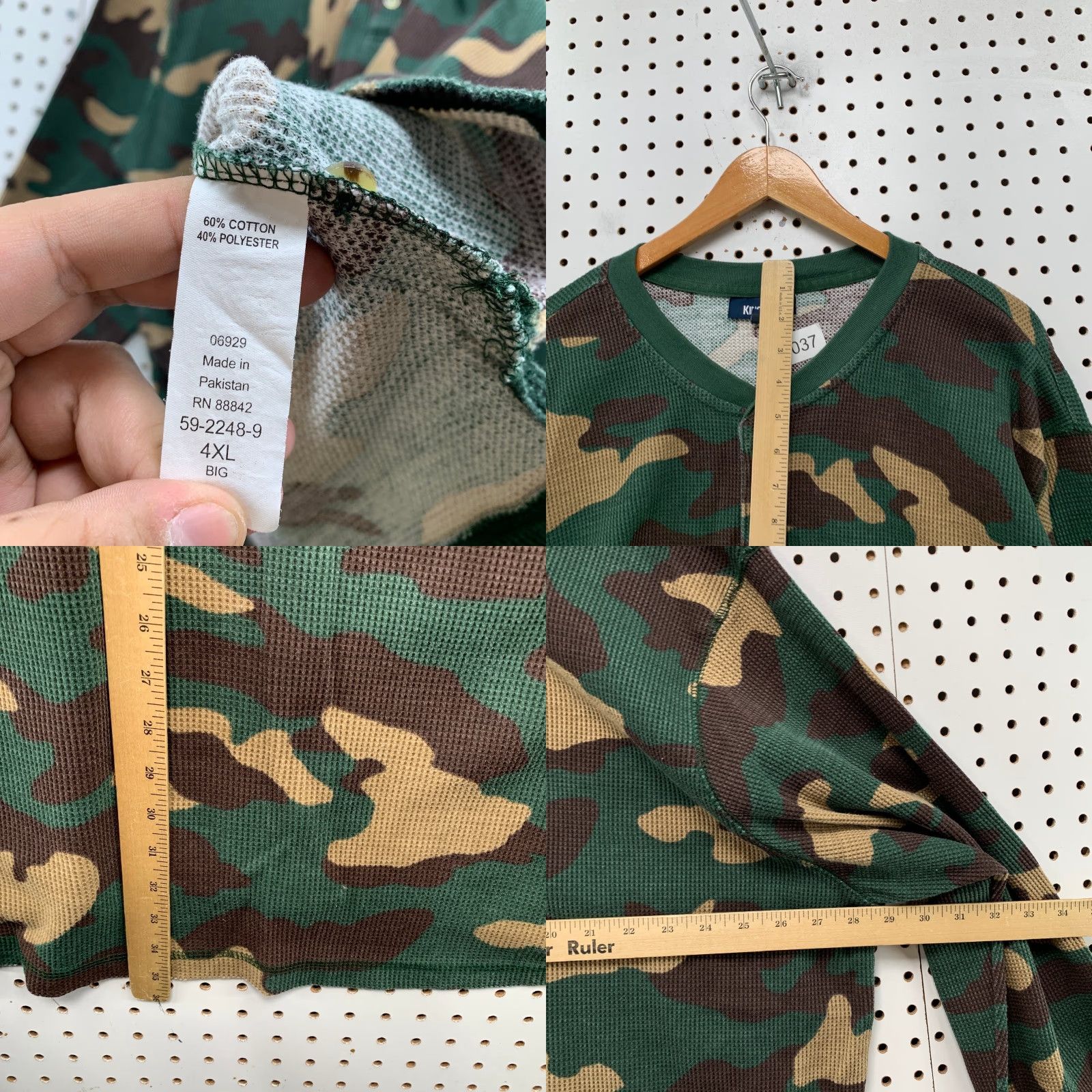 Vintage VINTAGE KingSize Camo Thermal Shirt Mens Big 4XL Henley Camouflage Long Sleeve Size US XXL / EU 58 / 5 - 8 Thumbnail