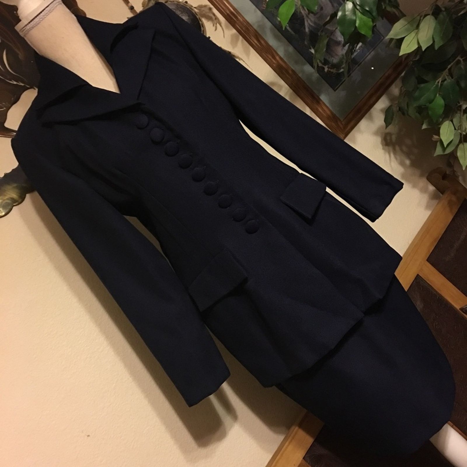 Vintage Jennifer James navy button jacket & skirt set suit Size M / US 6-8 / IT 42-44 - 2 Thumbnail