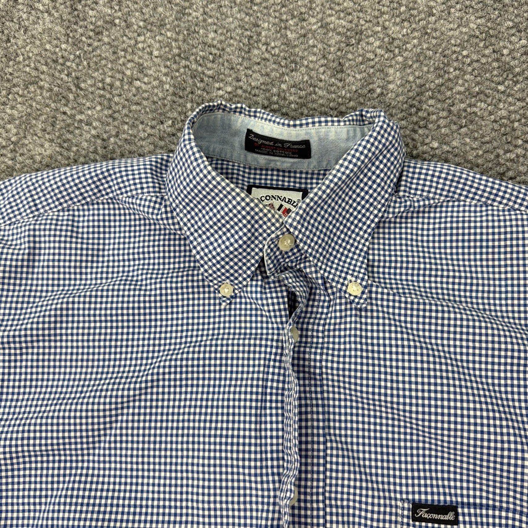 Faconnable Faconnable Shirt Mens Large Blue White Gingham Check Button Down Cotton Size US L / EU 52-54 / 3 - 2 Thumbnail