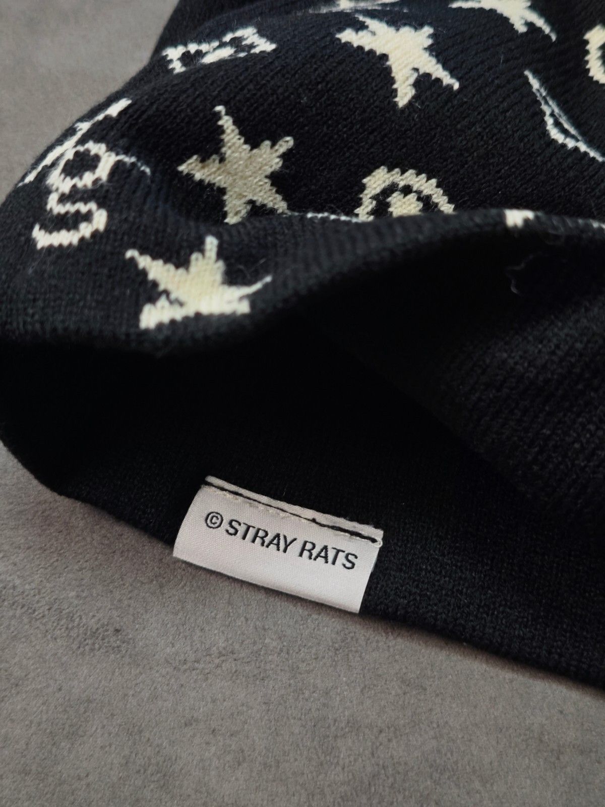 Stray Rats Ratgirl Monogram Beanie Y2K Star Print Hat in Black, Men's — image 6 of 6