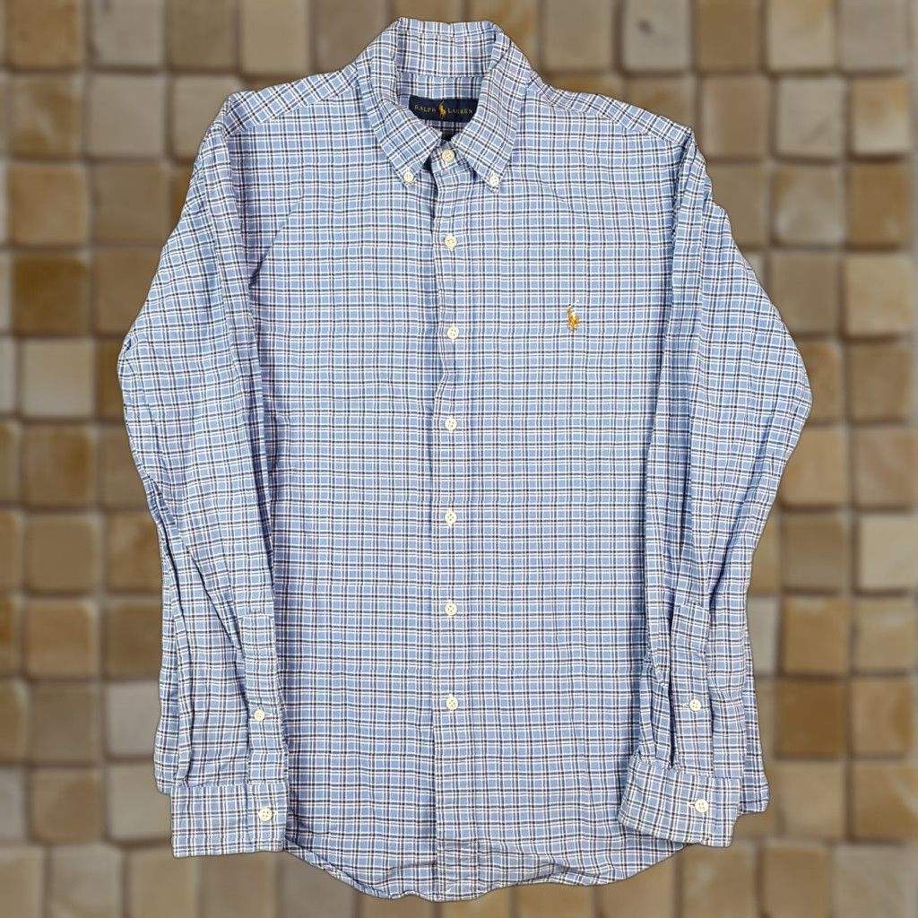 Ralph Lauren VINTAGE Ralph Lauren Men's Button-Down Shirt M Collared Plaid Cotton Casual Classic 90s Blue Size US M / EU 48-50 / 2 - 1 Thumbnail