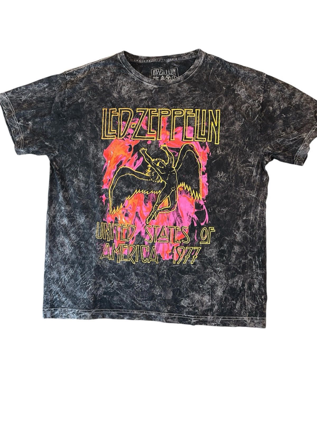 Designer Led Zeppelin L acid wash graphic band concert America 1977 Size L / US 10 / IT 46 - 1 Thumbnail