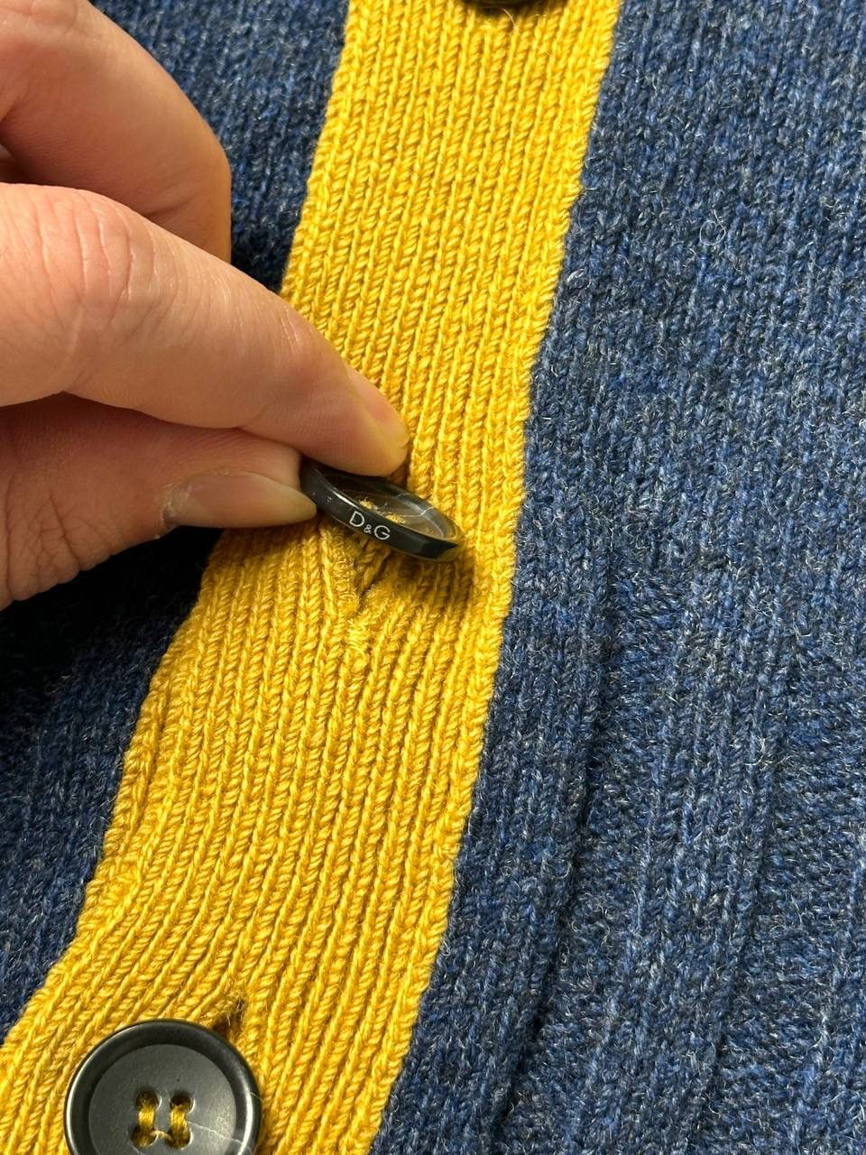 Dolce & Gabbana Dolce Gabbana Blue Wool V-Neck Stripe Detail Cardigan Size US L / EU 52-54 / 3 - 7 Thumbnail