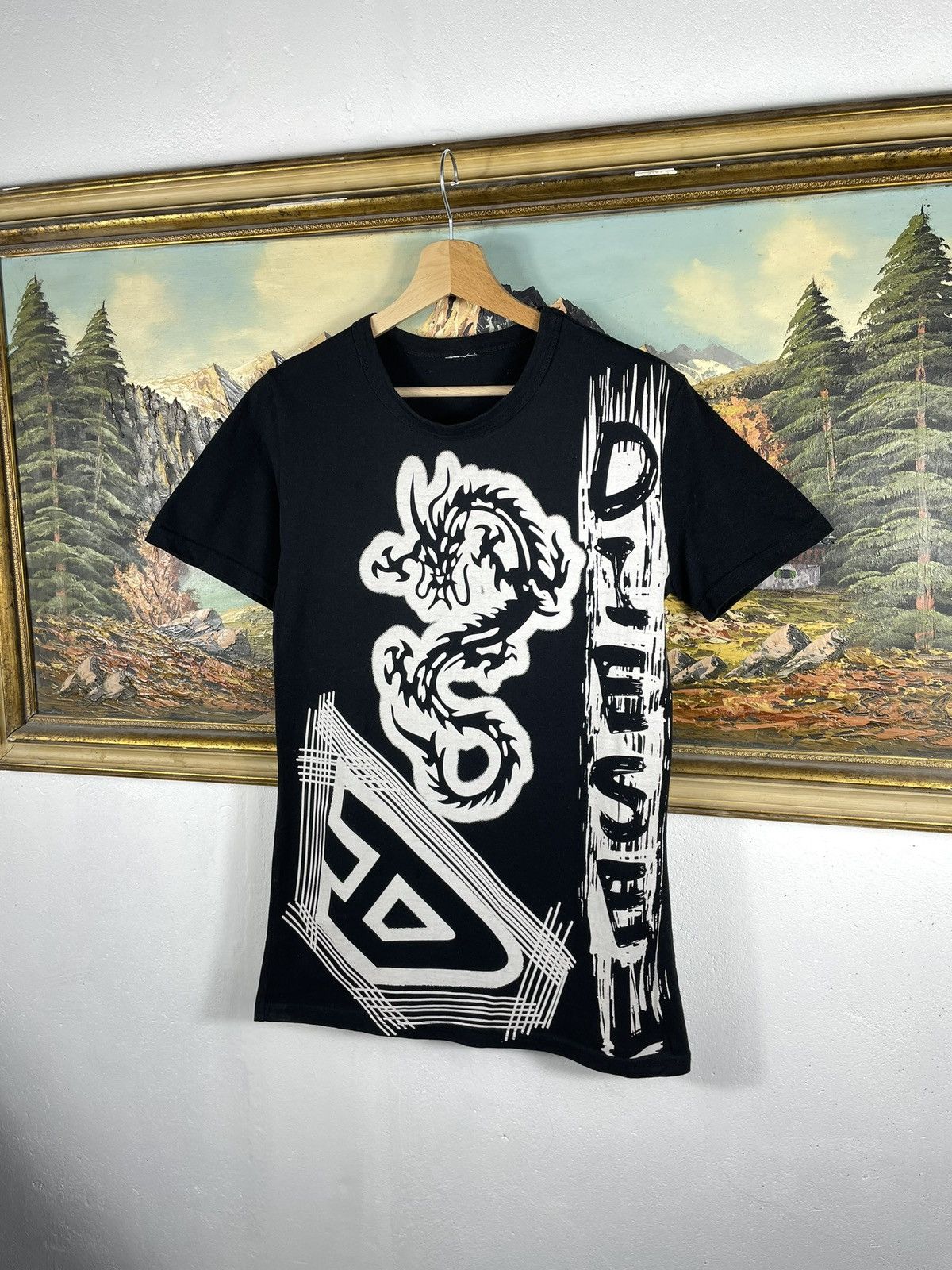 Diesel × Japanese Brand × Vintage Black Retro 00s Diesel T Short Tee Dragon Big Logo Skate Size US XS / EU 42 / 0 - 2 Thumbnail