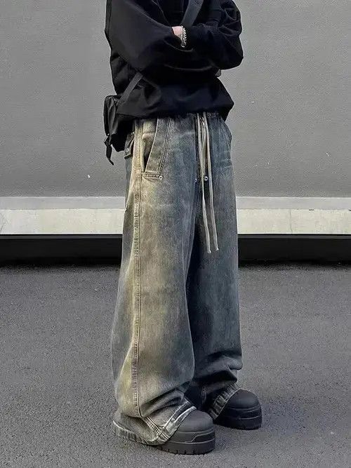 Ring Of Fire Retro wash gradient drawstring work wide leg jeans Size US 32 / EU 48 - 1 Thumbnail