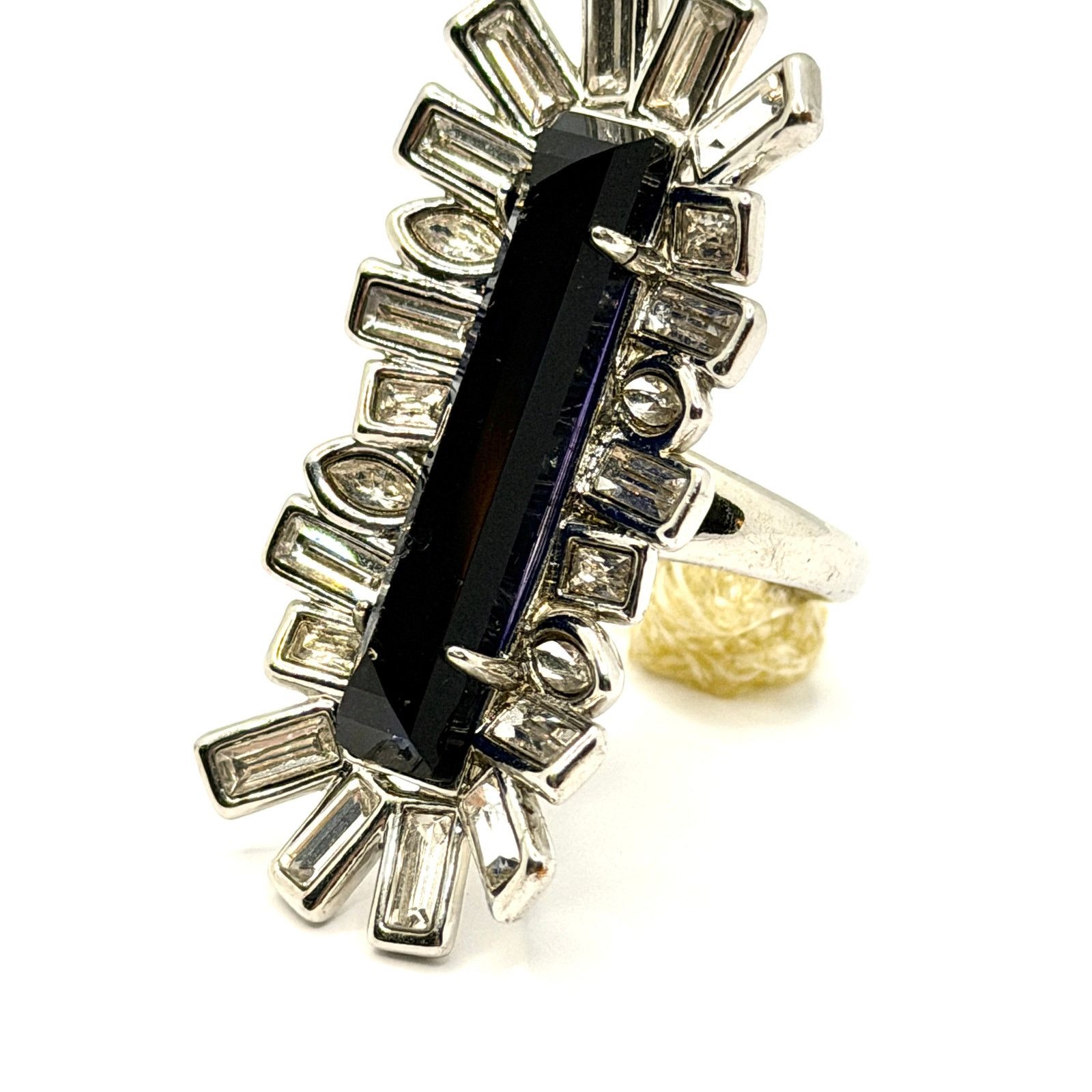 Alexis Bittar Miss Havisham Crystal Matrix Silver Tone Blue Baguette Ring Size ONE SIZE - 5 Thumbnail