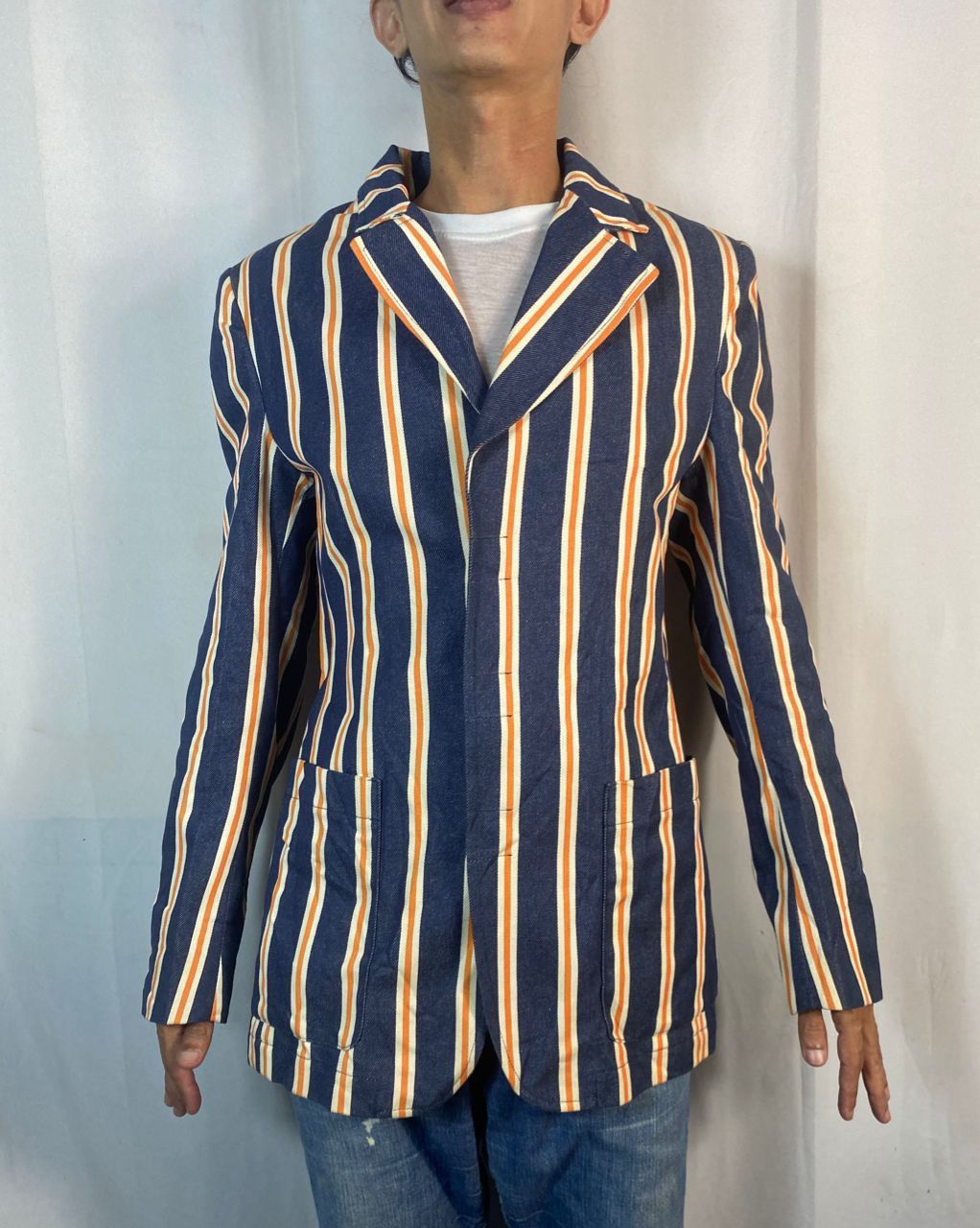 Designer × W&LT × Walter Van Beirendonck 🔥RARE🔥Vintage W&.L.T denim stripe snap button blazer jacket Size US S / EU 44-46 / 1 - 1 Thumbnail