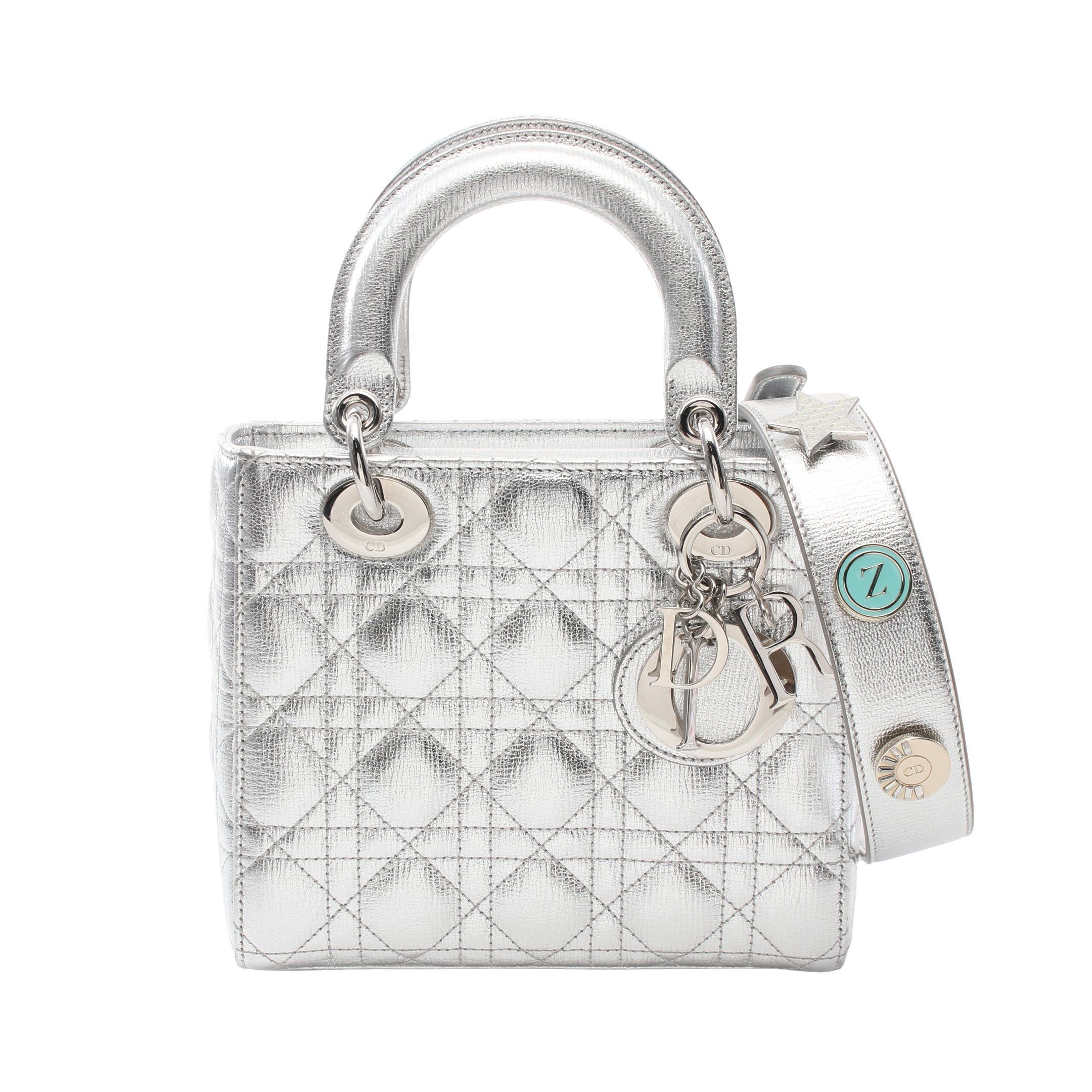 Dior Lady Dior Small Handbag Leather Silver