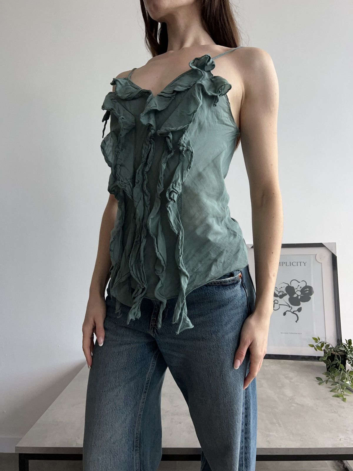 Vintage Amazing Vintage Silk Ruffle Italian Top T2K Size XS / US 0-2 / IT 36-38 - 2 Thumbnail