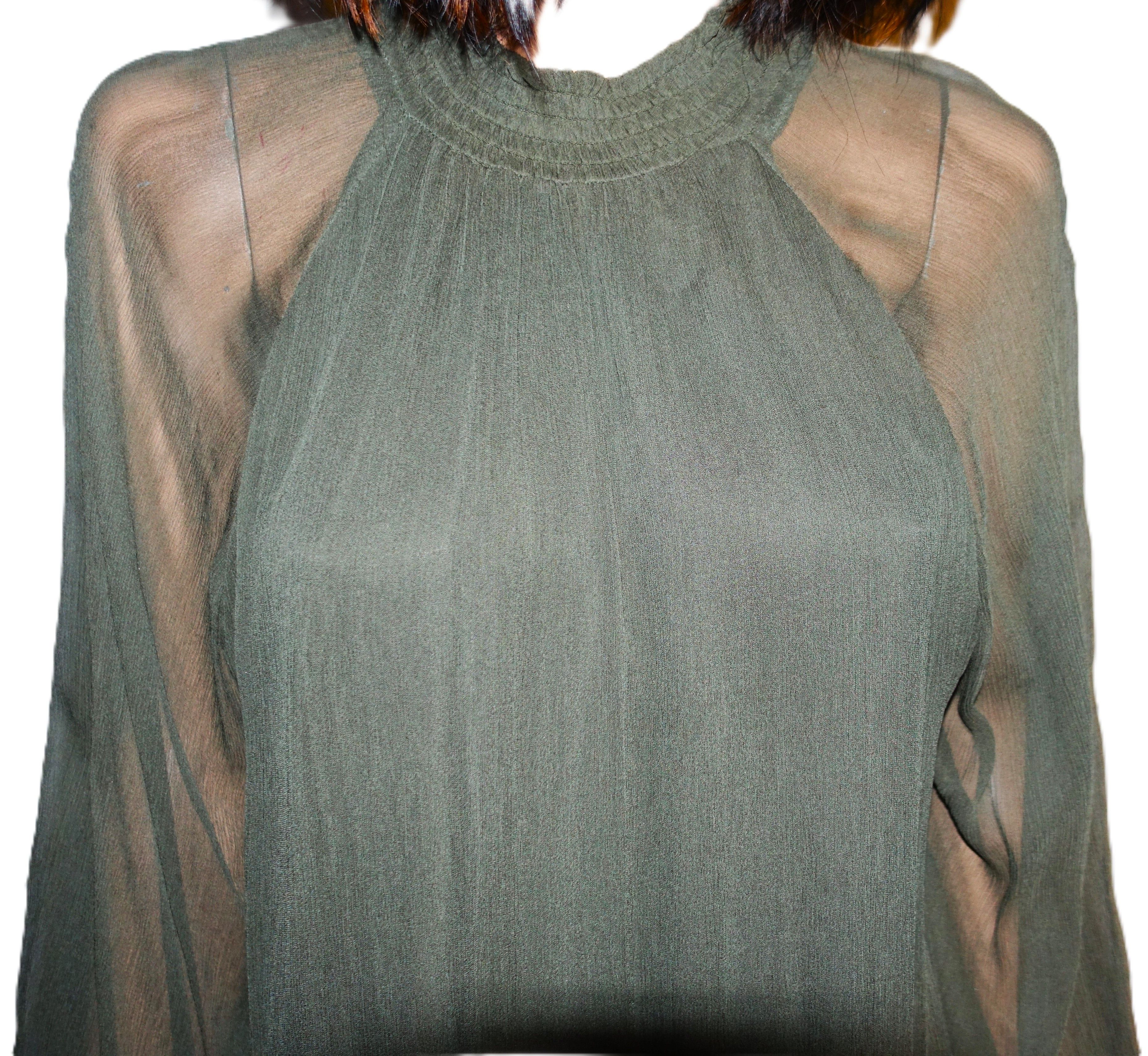 Other Grade & Gather Moss Green Sheer Blouse S Size S / US 4 / IT 40 - 2 Thumbnail
