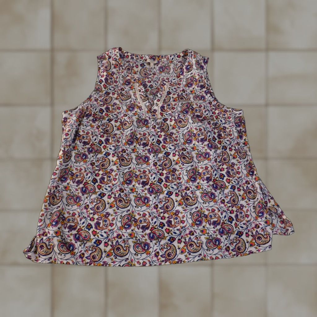 Talbots Talbots Blouse Womens 1X Multicolor Sleeveless Paisley Cotton Floral Red Tunic Casual Spring Summer Size XL / US 12-14 / IT 48-50 - 1 Thumbnail