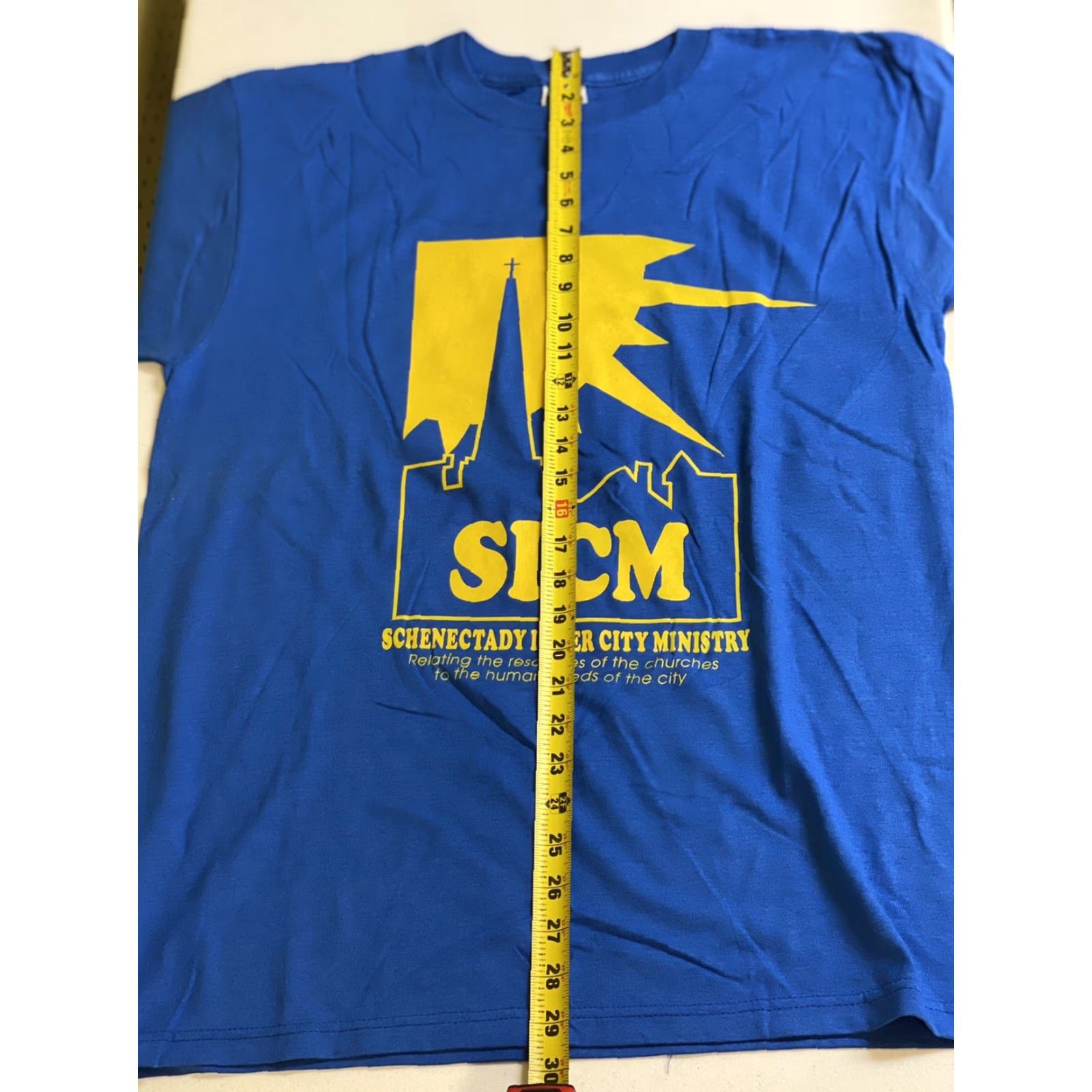 Fruit Of The Loom VINTAGE Mens New NOS Schenectady inner city Ministry T-shirt Large L Blue Church Size US L / EU 52-54 / 3 - 7 Thumbnail
