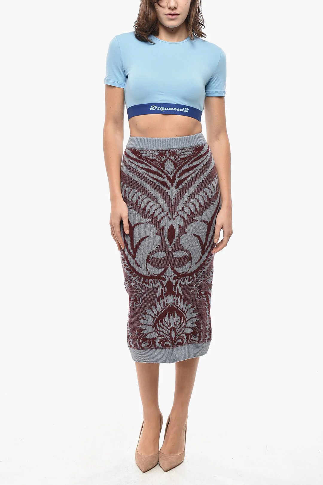 Etro og1mm0426 Wool Midi Pencil Skirt in Burgundy Size 26" / US 2 / IT 38 - 4 Thumbnail