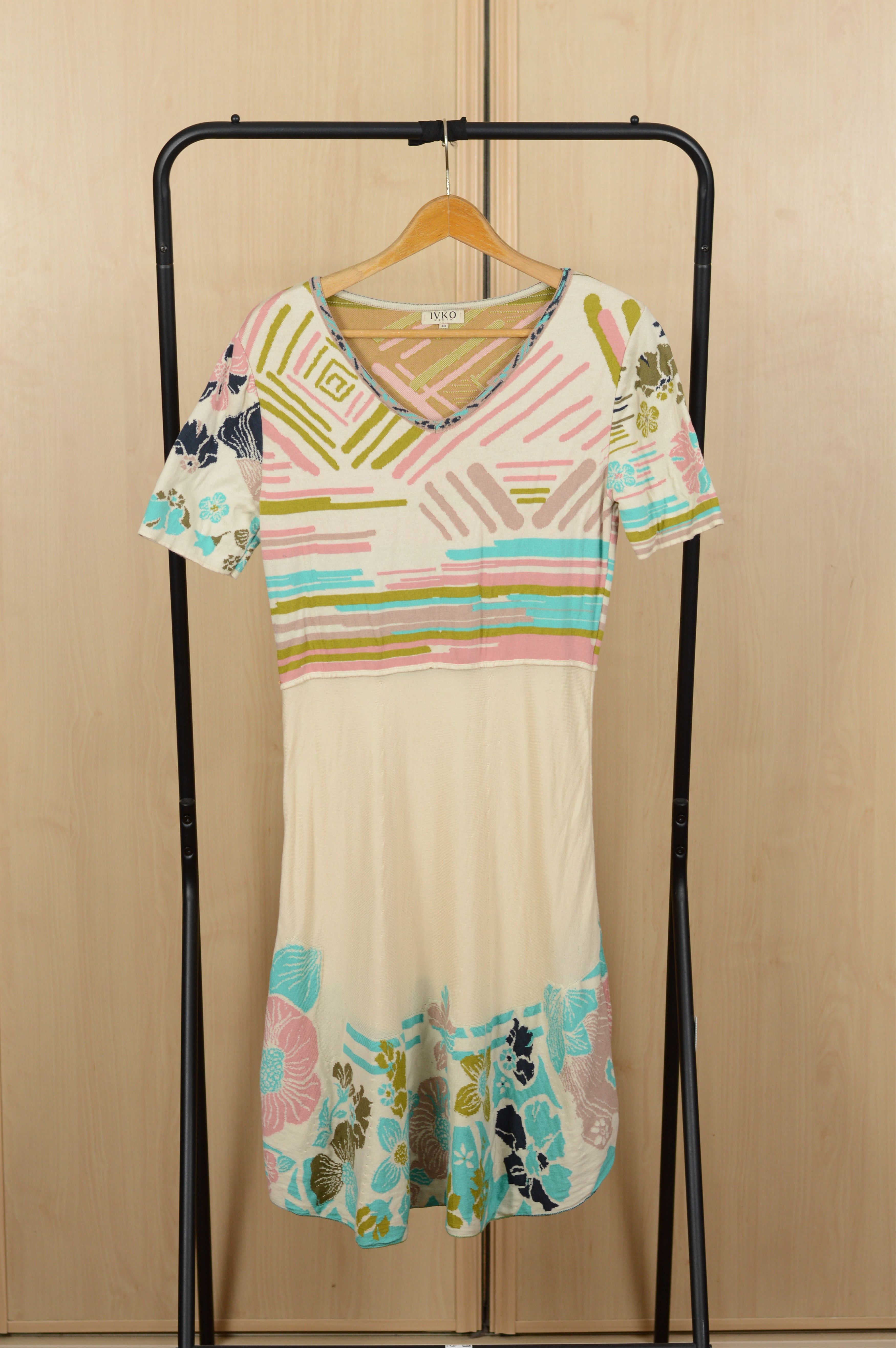 Designer IVKO Dress with stripe details Floral intarsia pattern Size S / US 4 / IT 40 - 1 Thumbnail