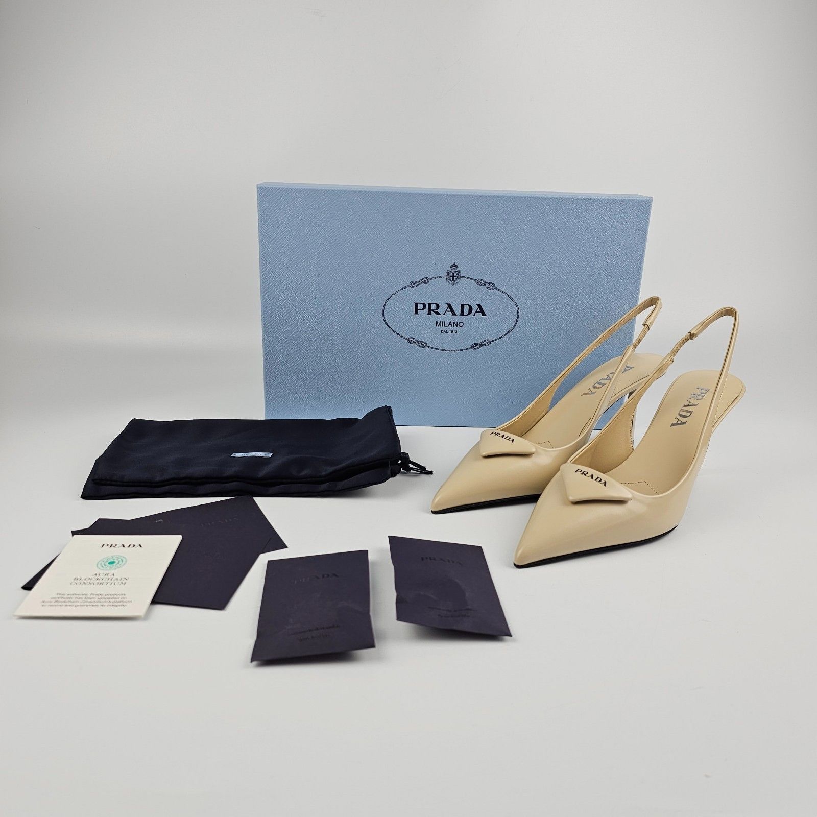 Prada PRADA $1220 Travertine Stone 55mm Slingback Pumps New & Auth Size US 7 / IT 37 - 3 Thumbnail