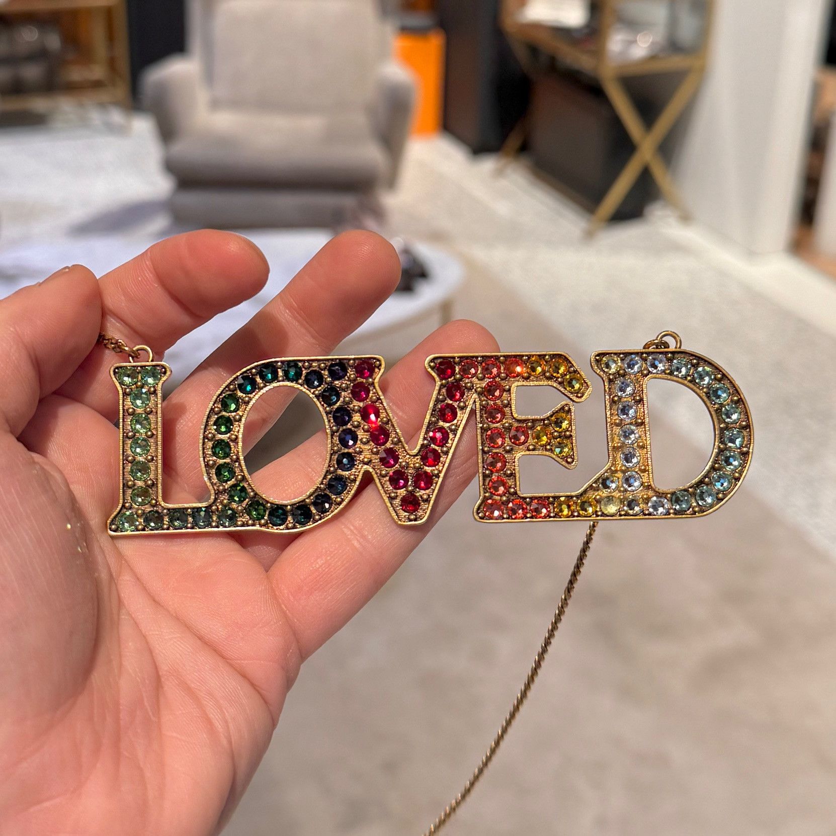 Gucci Gucci Crystal Multicolour LOVED Gold Chain Necklace Size ONE SIZE - 11 Thumbnail