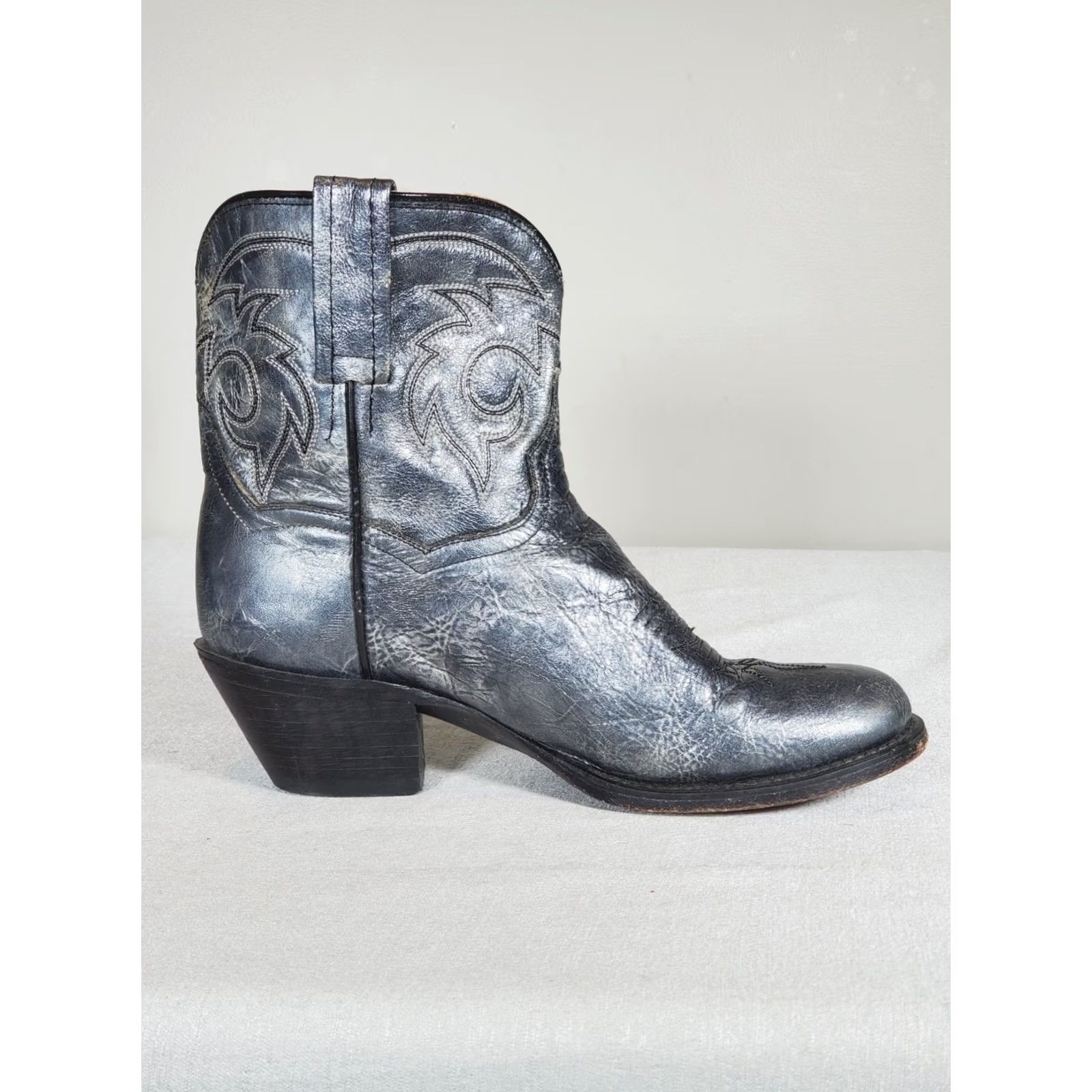 Dan Post Dan Post Short Ankle Boots 237 Metallic Pewter Leather Round Toe Women's US 7.5 Leather Cowgirl Western Bootie Size 30" / US 8 / IT 44 - 4 Thumbnail