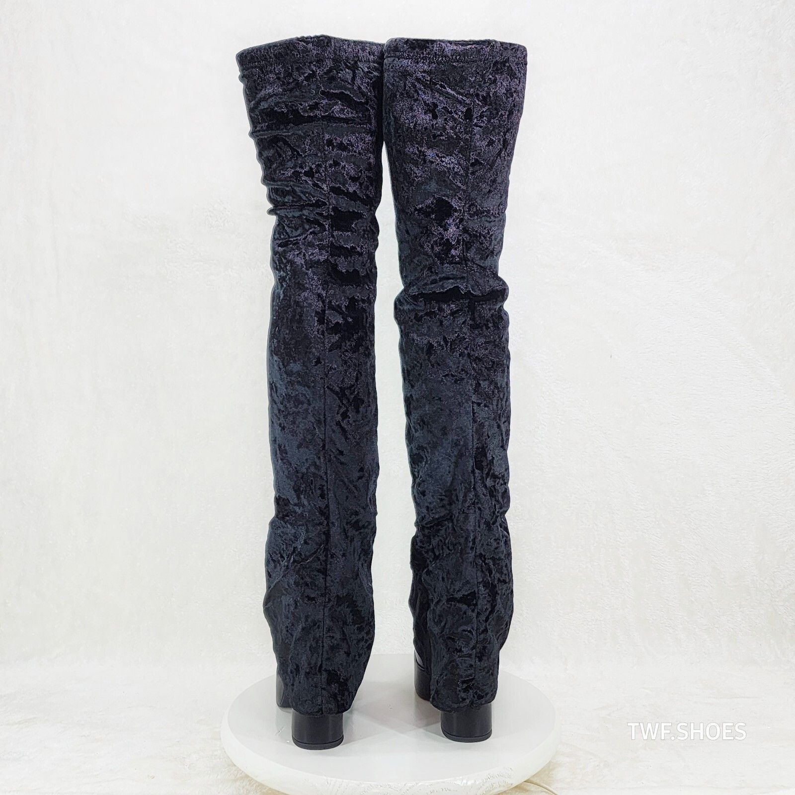 Other Unique Thigh High Black Velvet Fold over Skirted Chunky Heel Size US 7 / IT 37 - 3 Thumbnail