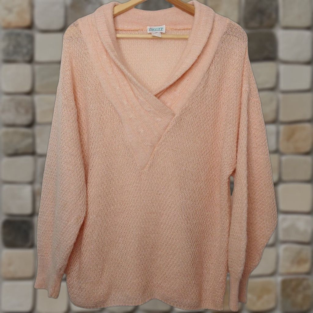 Vintage VINTAGE Sue Brett Sweater Medium Peach Pullover Shawl Collar 1980s Womens Size M / US 6-8 / IT 42-44 - 1 Thumbnail