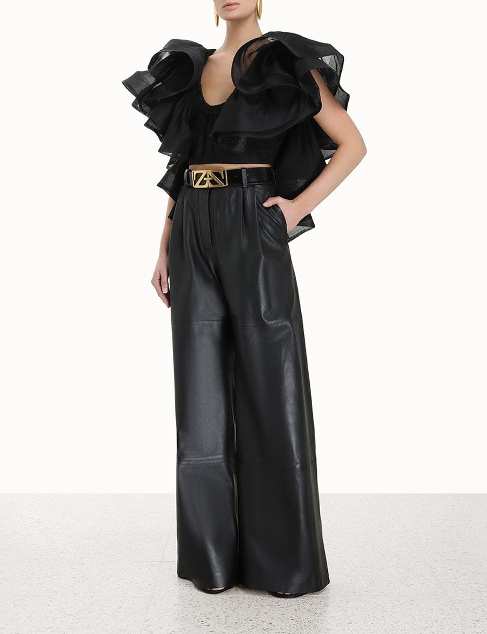 Zimmermann oc11z0425 Sensory Frill Bodice Blouse in Black Size L / US 10 / IT 46 - 2 Thumbnail
