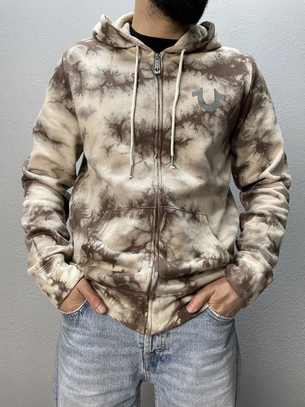 Vintage True Religion Y2K Avantgarde Tye Dye Zip Hoodie