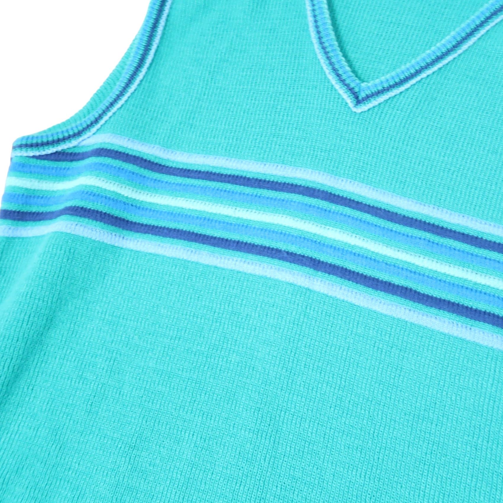 Vintage VINTAGE 90s Arizona Jean Co teal green blue striped knit sweater vest tank M Womens Casual Grunge V-neck Acrylic Made in USA 1990s Size M / US 6-8 / IT 42-44 - 2 Thumbnail
